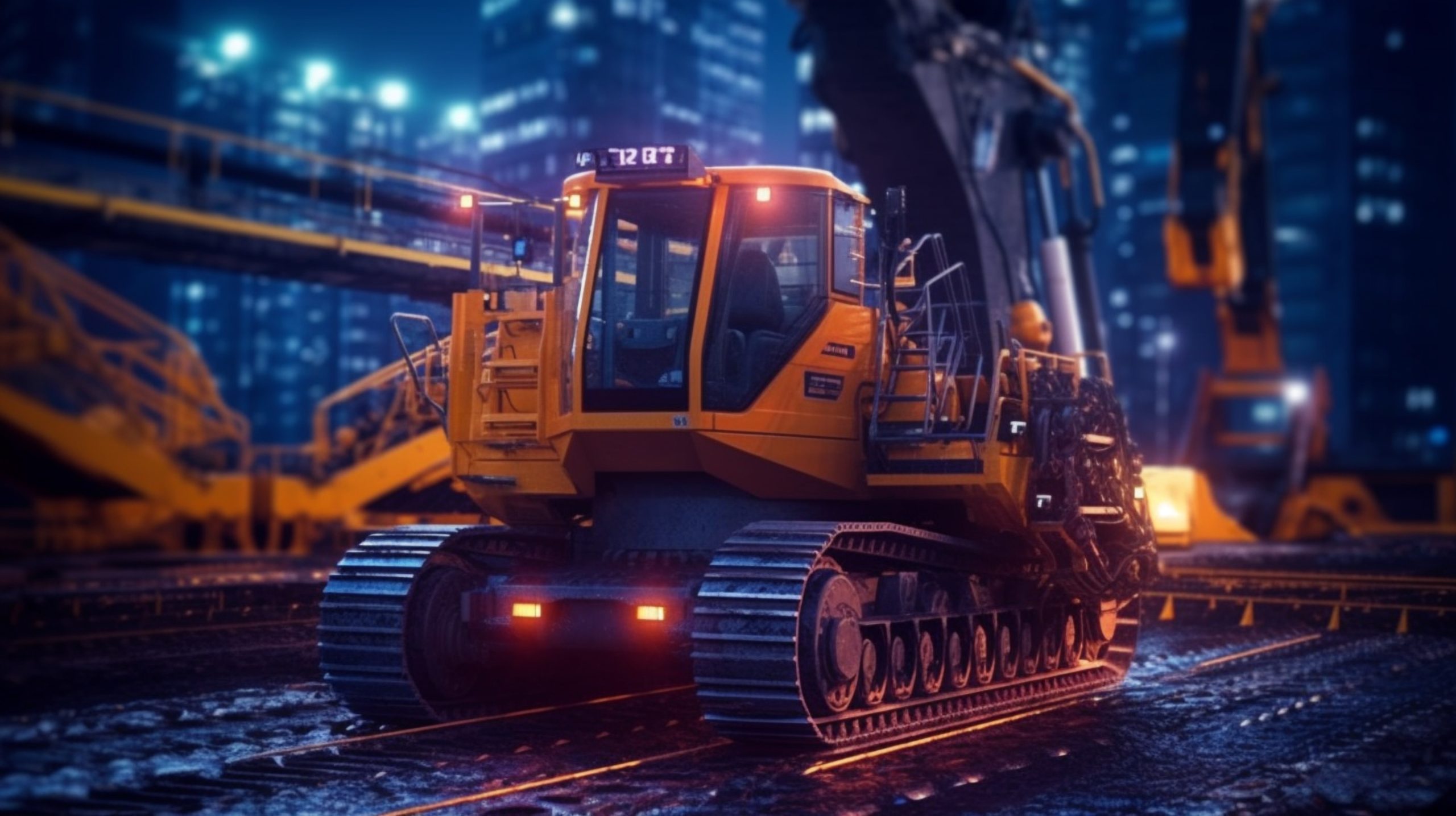 Image of a construction vehicle with a digital background visualizing digitalized mining