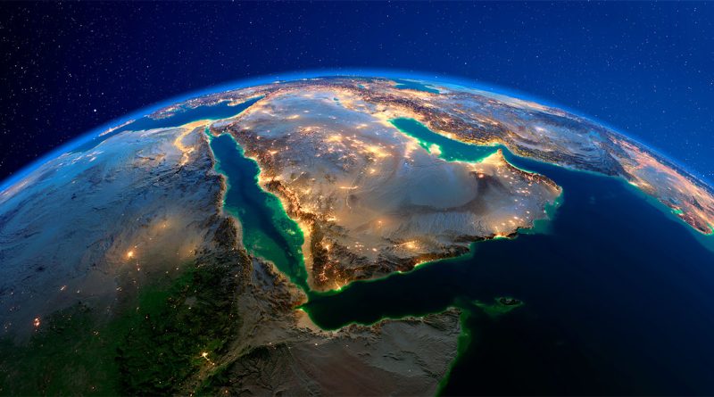 View of Saudi Arabia on the globe to support Trump Gulf visit article