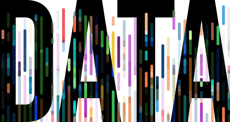 The highlighted word DATA features a modern typographic design combining clean geometric lettering with a vibrant digital glitch aesthetic
