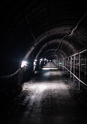 An underground tunnel or mine shaft