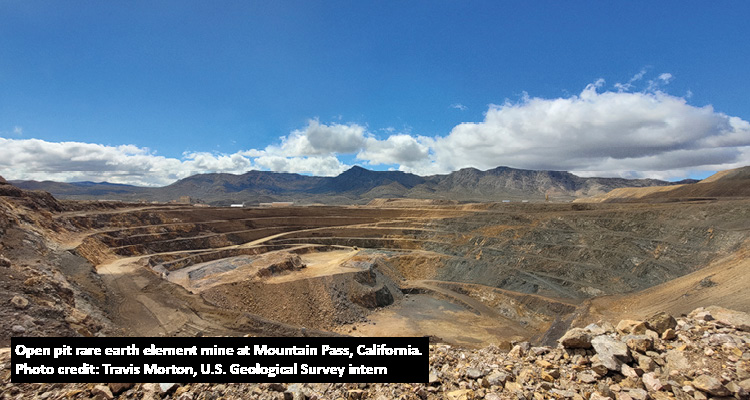 Open pit rare earth element mine at Mountain Pass, California. Photo credit: Travis Morton, U.S. Geological Survey intern